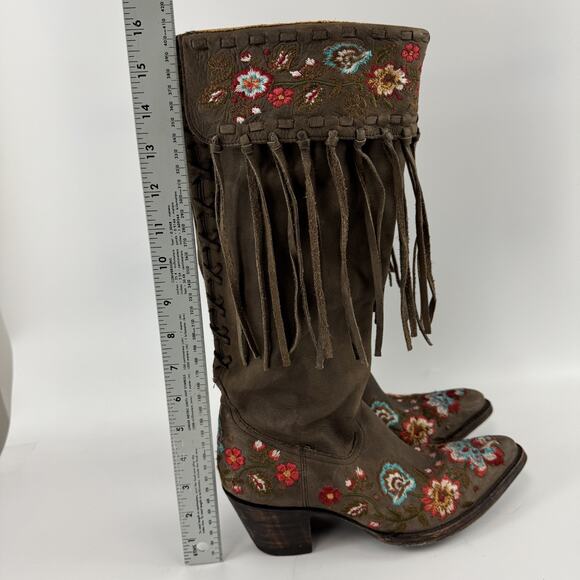 Old Gringo Women’s 7 Cowboy Boots Multi Floral Embroidered Fringe Brown Leather - Picture 5 of 11